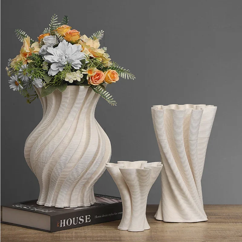 Creative 3D Texture Printing Wrinkled Ceramic Vase, Modern Irregular Art Vase, Table Flower Arrangement, Home Decoration