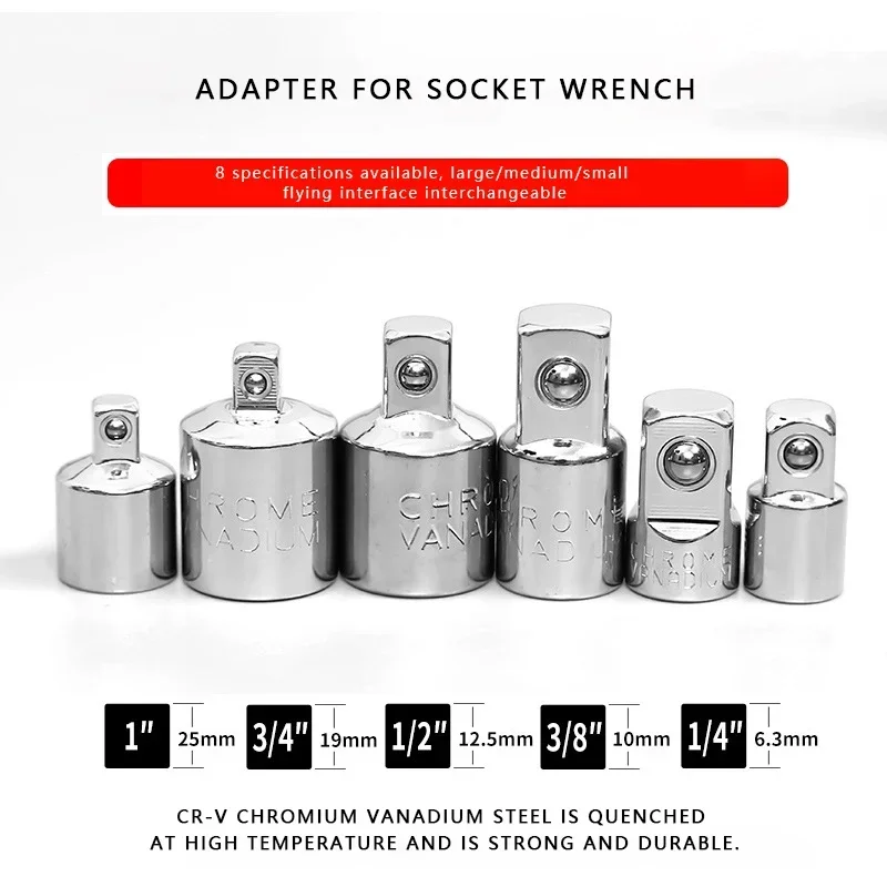 Socket Adapter Ratchet Wrench Adapter 1/2 Big Fly Turn 3/8 Medium Fly Turn 1/4 Small Fly CR-V Chrome Vanadium Steel