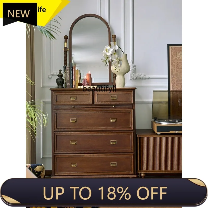 

P178 Vintage Solid Wood Five-Drawer Cabinet for Bedroom and Living Room, Wall-Mounted Storage Cabinet, Bedside Storage Cabinet