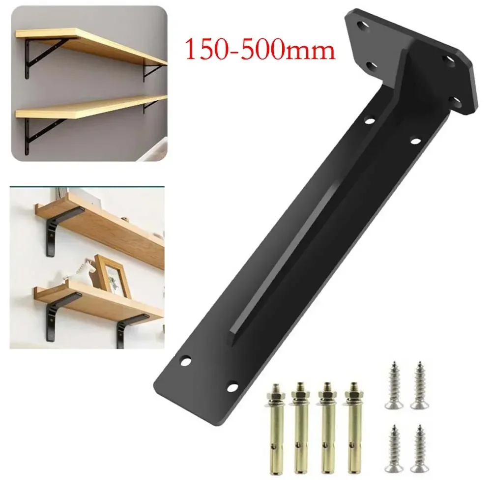 150-500mm Metal Floating Shelf Bracket Wall Mount Heavy Duty For Wood Shelves Support Black Cold