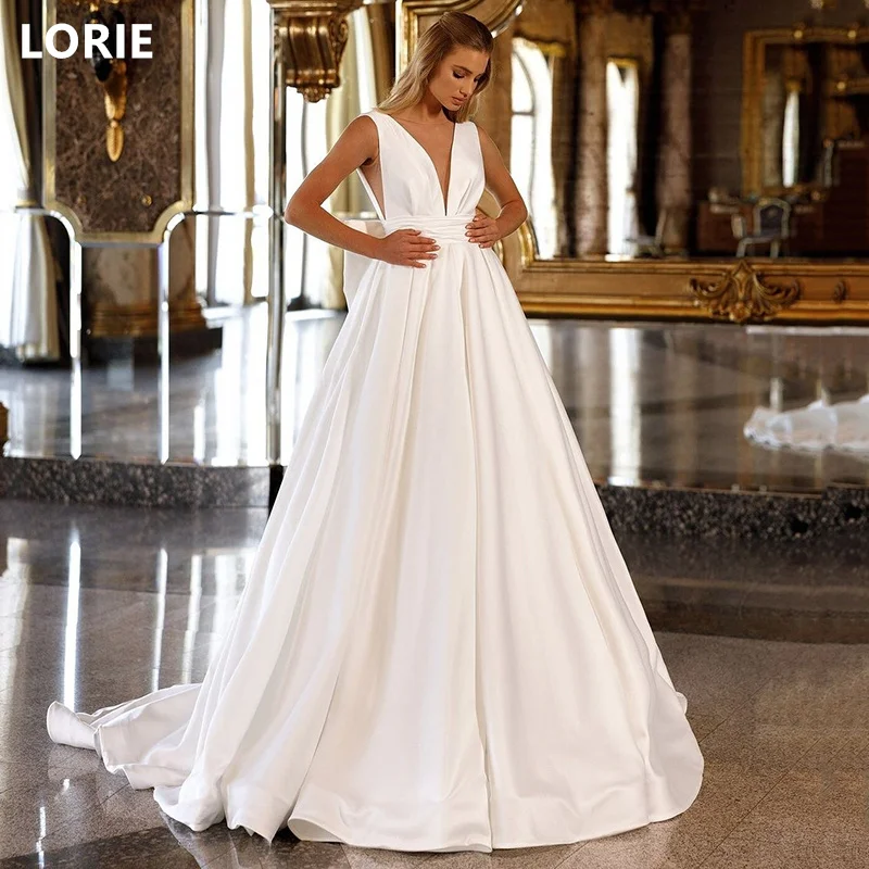 LORIE A-line Sleeveless Wedding Dresses V-Neck Princess Bridal Gown Elegant Backless Wedding Party Gowns Customized