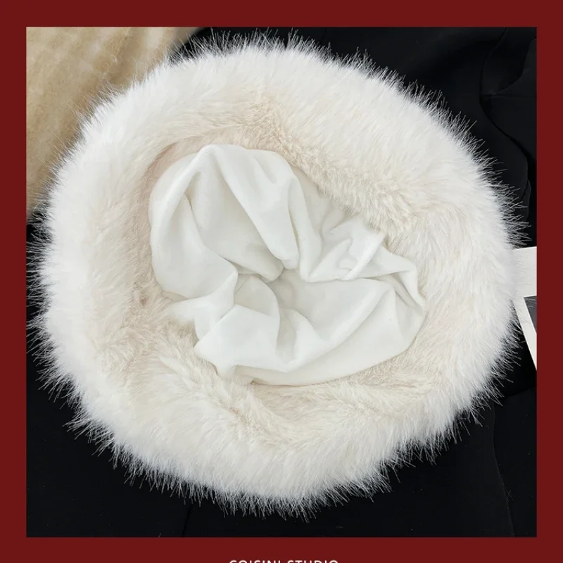 Sweet Bow Decorative Plush Bucket Hats Y2K Autumn and Winter Thickened Warm Versatile Personality Pullover Women\'s Caps