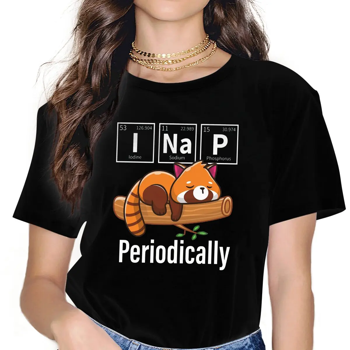 I Na P Periodically Women Clothing Red Panda Graphic Female Tshirts Vintage Grunge Loose Tops Tee Kawaii Girls Streetwear