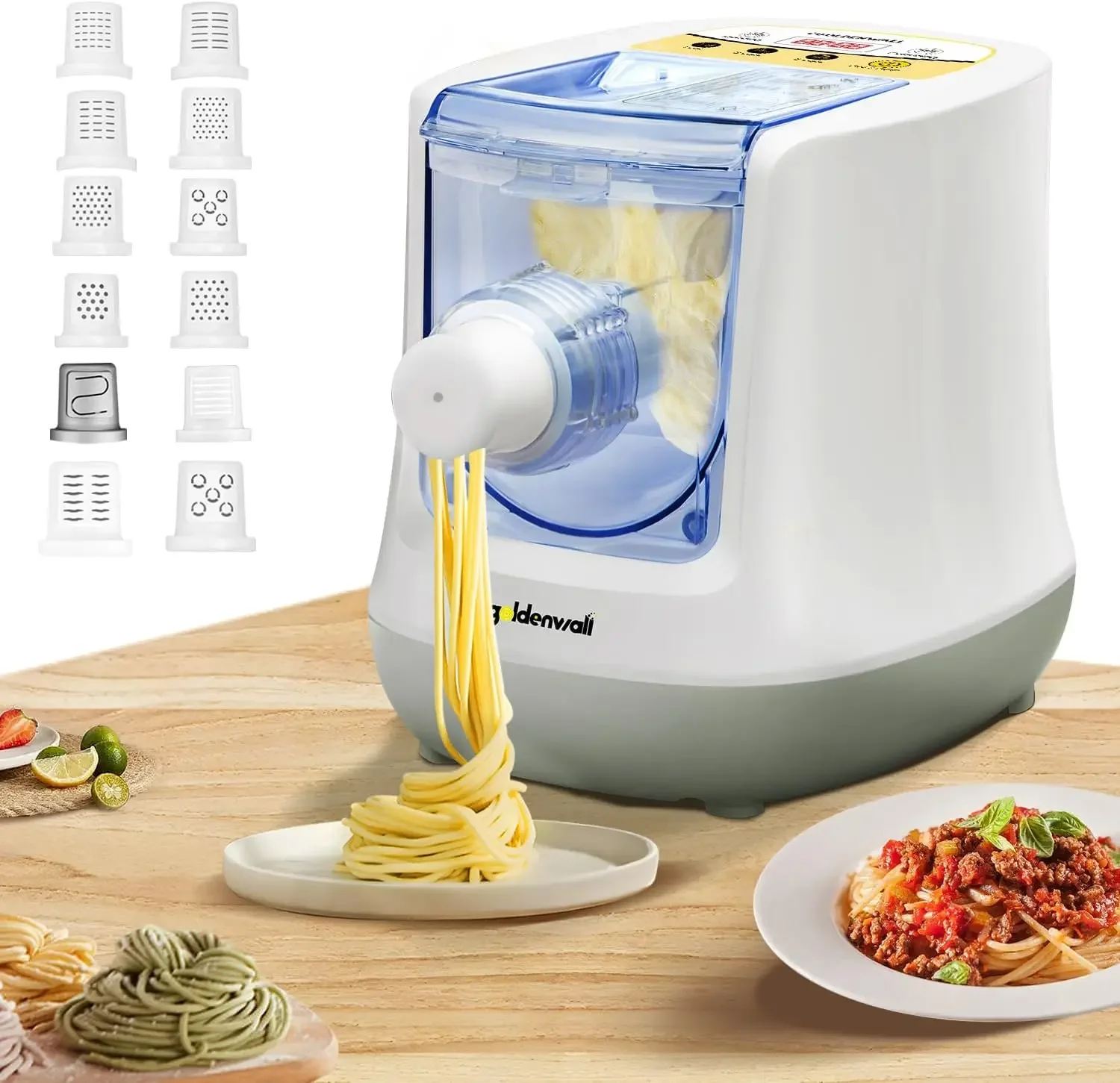 Automatische pastamakermachine Elektrisch, digitale bediening met 12-vormschijven voor zelfgemaakte noedels, spaghetti, fettuccine en penne