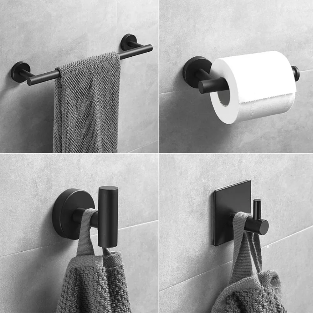 

5 PCS Stainless Steel Bathroom Hardware Set Black Wall Mounted Bathroom Accessories Set Durable Modern Towel Rack Set