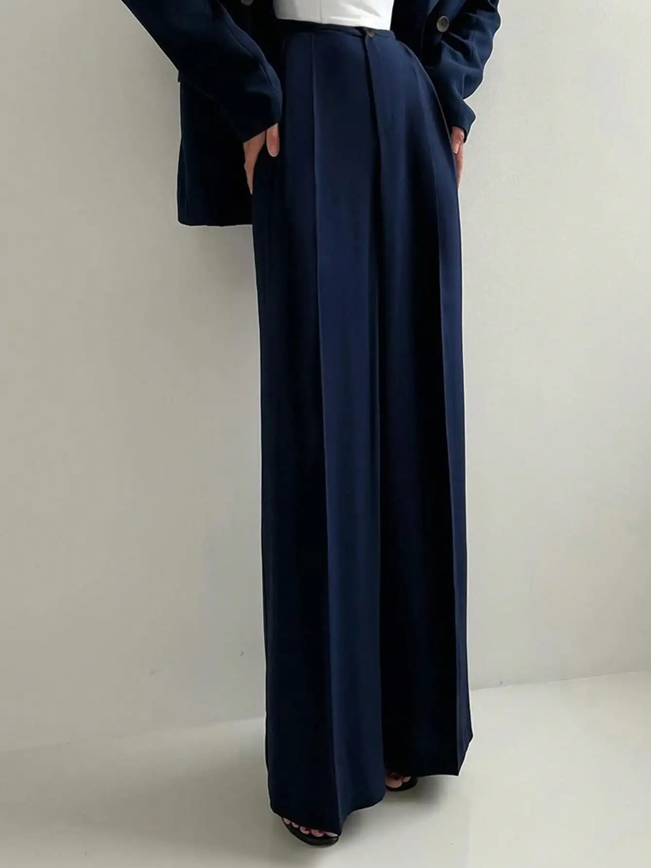 ผู้หญิงสบายๆเอวยางยืดปุ่มกางเกงขาตรงสําหรับการเดินทาง, กางเกงสูทสไตล์หรูหราสําหรับ Office Lady Business