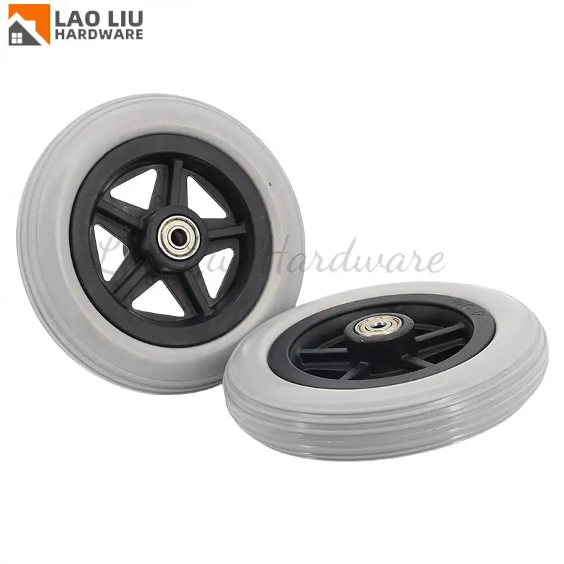 Ruota in PU da 6 pollici nero grigioRuote in gomma liscia flessibile per carichi pesanti Ruota anteriore Ruota solida Sostituzione sedia a rotelle