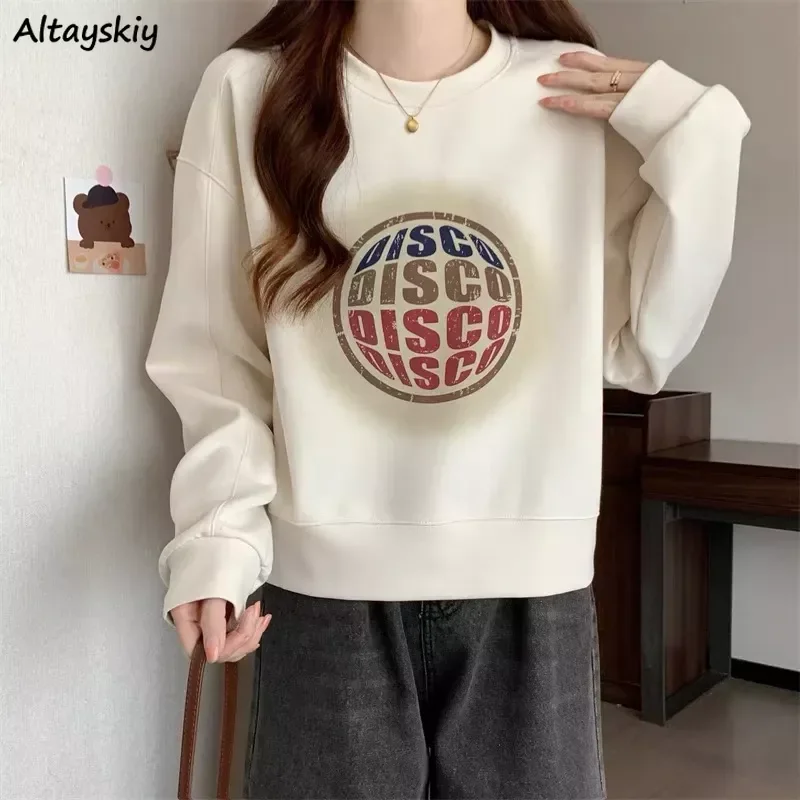 

O-neck Sweatshirts Women Loose Letter Print Autumn New Pullover Casual Top plus velvet Korean Style BF Long Sleeve Streetwear