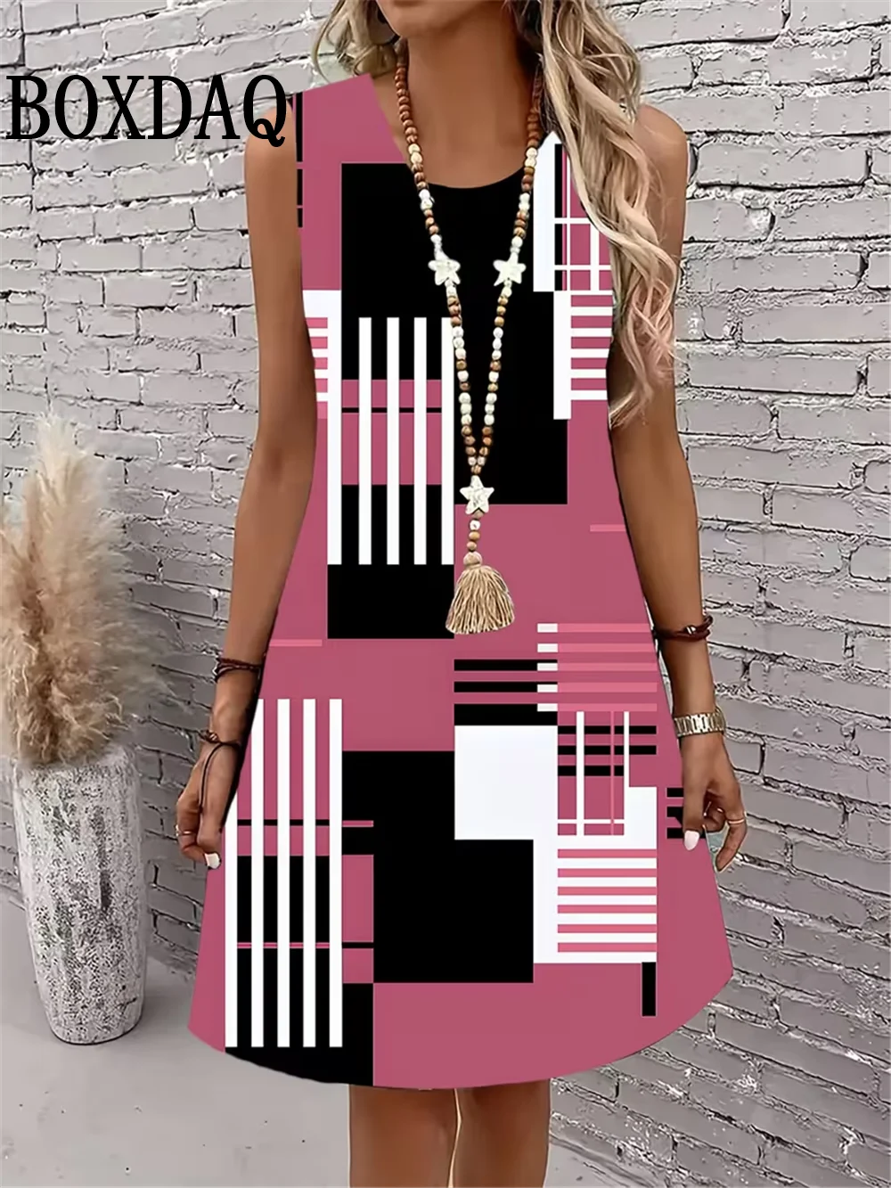 

Geometric Patter Sleeveless Dress For Women‘s Summer Clothes Fashion 3D Print Women Vest Dresses Daily Dresses For Women Summer