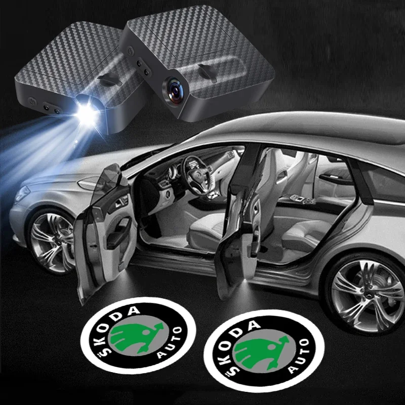 1/2 Stück Auto-Türbeleuchtung Logo Laser-Projektor Willkommenslicht Zubehör für Skoda Superb SUPERB Octavia Fabia Roomster