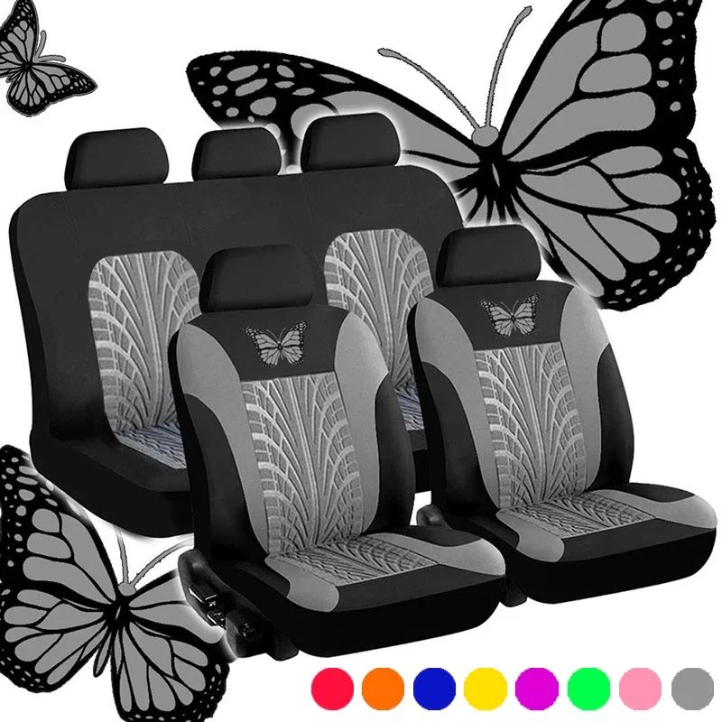 Car Seat Cover Full Set, Universal Butterfly Pattern Embroidery Auto Seat Cover Set