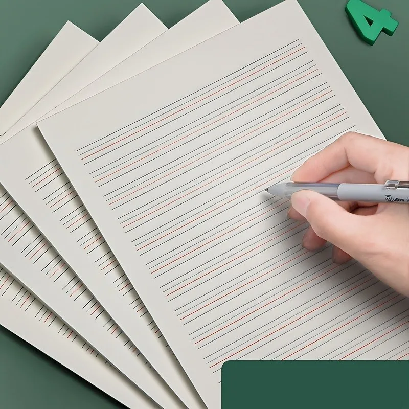 English Practice Book, Thin Four Line Grid English Exercise Book, 50 Sheets, Thickened Draft Paper