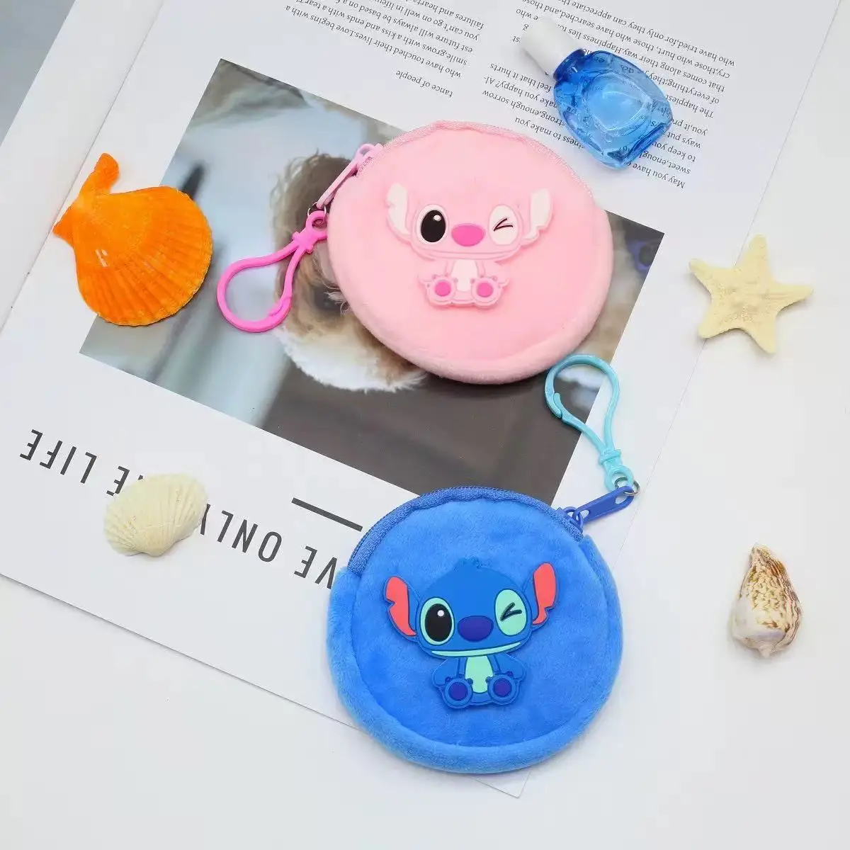 Disney1pc Stitch and Angie Zipper Bag And Coin purse Pink Cute Cartoon Mini Coin purse Storage, Perfect for Small Gifts