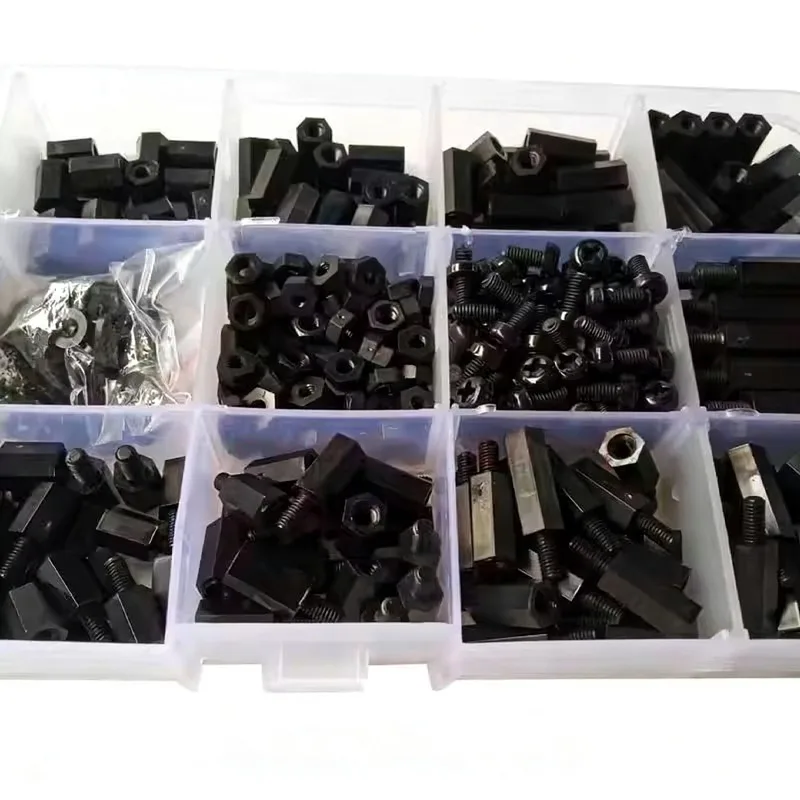 

520pcs Nylon Plastic Screw Nut Flat Washer Set M3 Black/White Single-Pass/Double-Pass Isolation Pillar Support Column