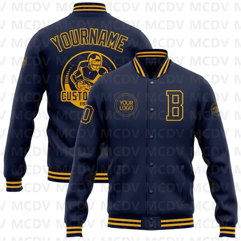 Custom Navy Red-White Bomber Full-Snap Varsity Letterman Two Tone Jacket