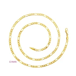 XP Jewelry --( 50 60 cm x 4 mm ) Slim Long Figaro Chain 3:1 Men 24 k Pure Gold Color Fashion European Style