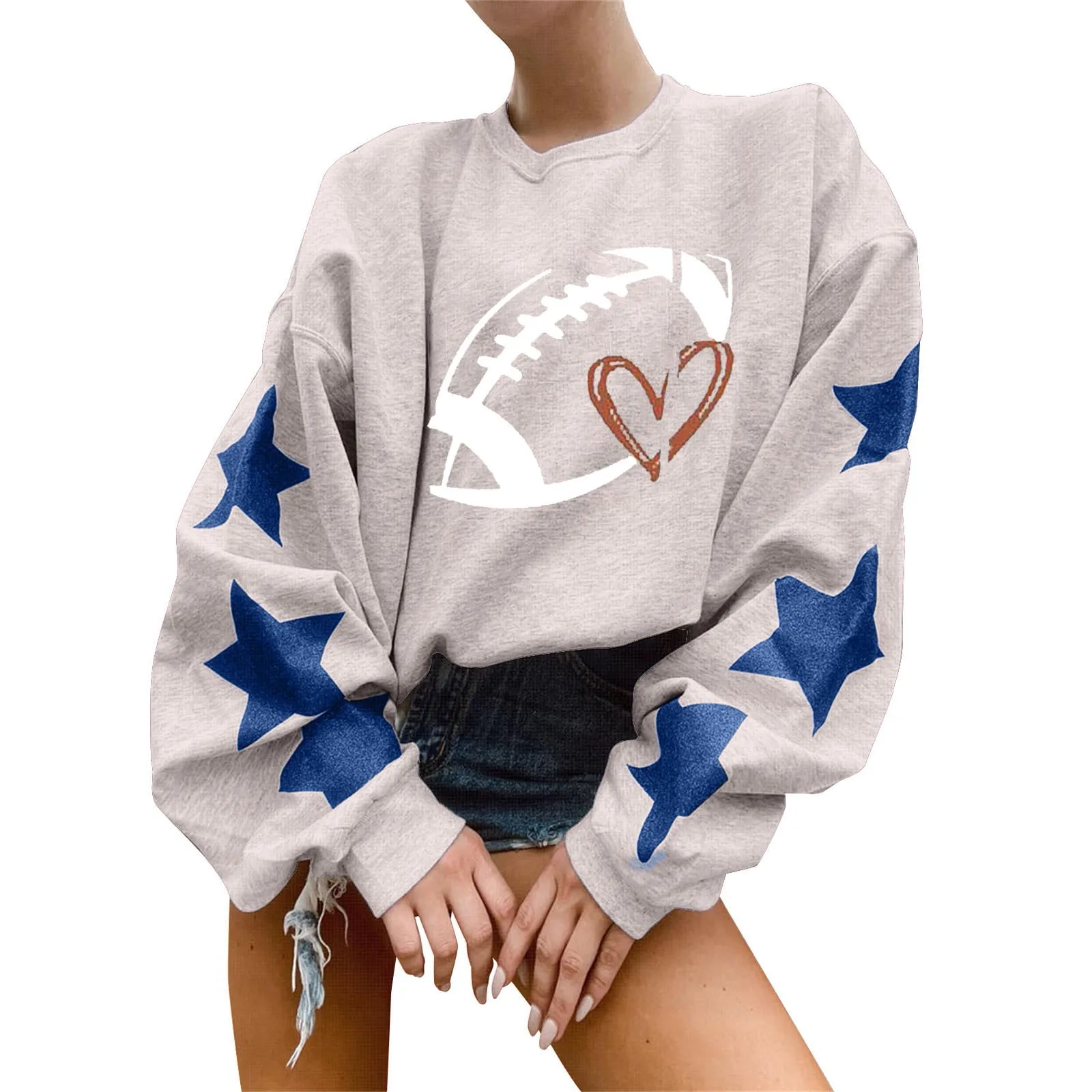 Rugby Sport Hoodies Frauen American Stars Rugby Ball Print kausales Sweatshirt O-Neck Drop Schulter Baggy Loose Chic Pullover Top