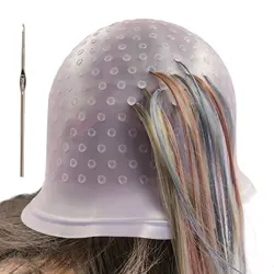 2Pcs/set Reusable Silicone Hair Staining Cap Multicolor Hair Dyeing Cap with Metal Hooks Dye Hat Hairstyle Tool Accessories