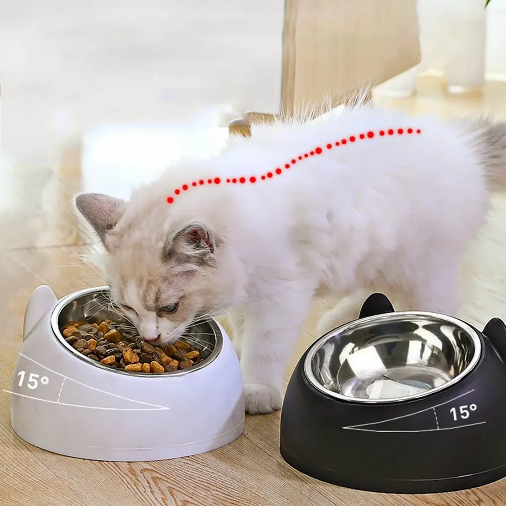 Dog Cat Bowl Cat Feeder 15 Degrees Raised Pet Food Drinker Bowls For Cats Dogs Stainless Steel Puppy Dog Bowl Pet Accessories