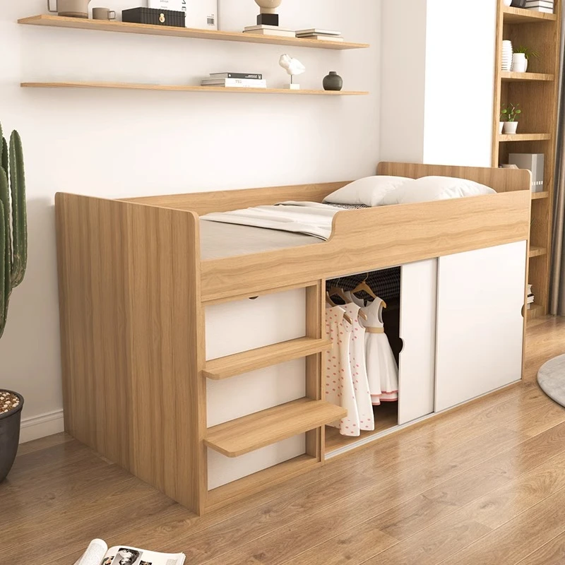 Customized small apartment single plus high box bed simple multi-function high and low bed under cabinet integrated bed