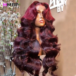 350 Density 99J Burgundy 13x6 HD Transparent Lace Frontal Wigs Human Hair Brazilian Body Wave Lace Front Wigs For Women HMBP