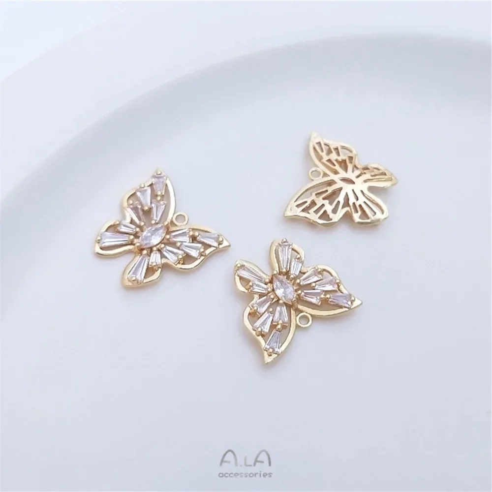 

14K Gold Plated Butterfly inlaid zircon pendant DIY earrings necklace clavicle chain pendant earrings accessories