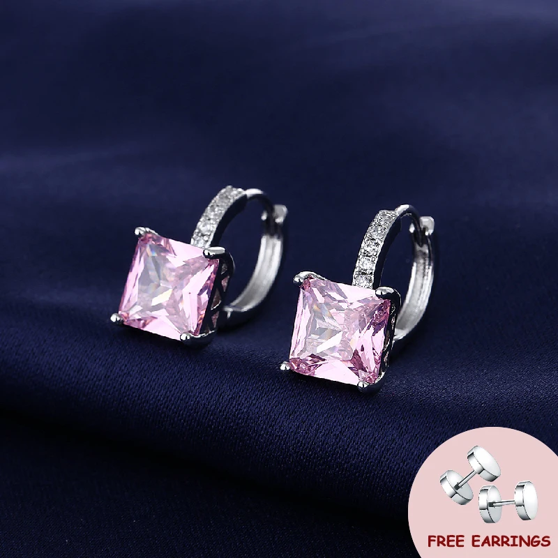 

Trendy Drop Earrings with Pink Zircon 925 Silver Jewelry Accessories for Women Wedding Engagement Promise Party Gift Earring