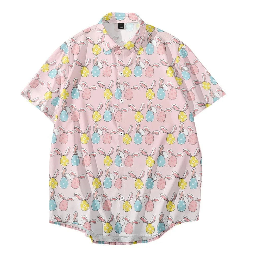 2023 New Summer Cross-border Festival Rabbit 3D Digital Printed Loose Short-sleeved Shirt Men's Top, Easter DayCasual Shirts