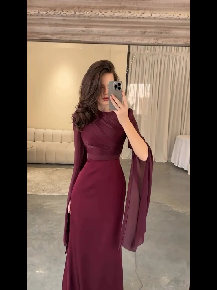 Ele عالية الخصر طويل Dr الساتان النسيج التخسيس Sle لحفل الزفاف والولائم المرأة الخريف الشتاء Faion Dr