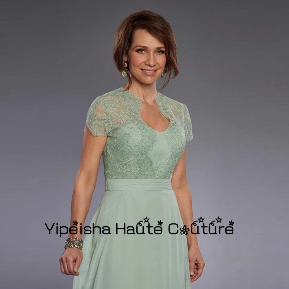 Yipeisha Strapless Chiffon Modest Short Sleeve Mother Of Bridal Dresses Lace Floor Length Wedding Party Gowns 2022 New Summer