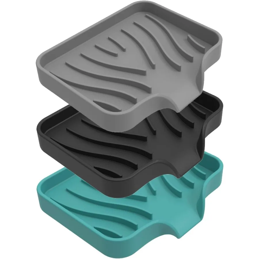 Jabonera drenante de 3 uds., soporte de esponja para lavavajillas con bandeja de agua para mantener el lugar seco, estuches de jabón fáciles de limpiar adecuados para