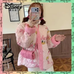 NEW Disney Donald Duck Pink Jackets Women Autumn Winter Cotton Sweet Coat Korean Style Fashion Cardigan Tops Y2k  Clothing