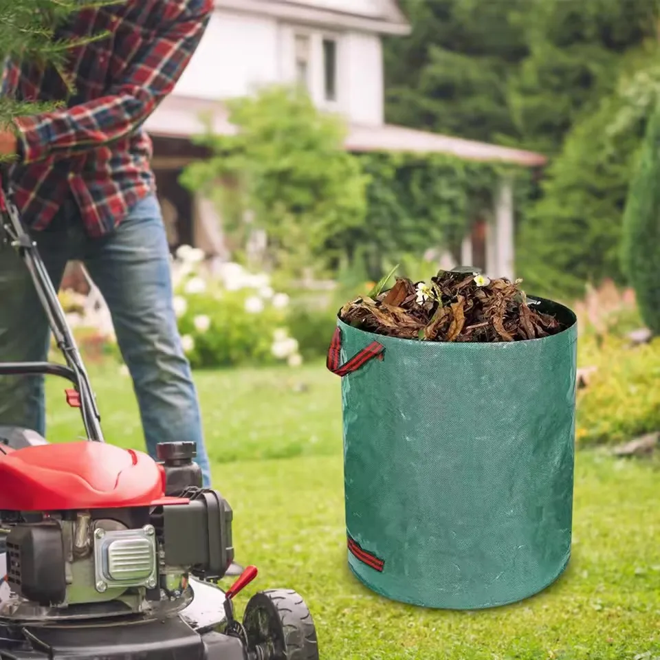 120-500L Garden Yard Waste Bag With Lid Foldable Leaf Collection Trash Can Reusable Fallen Leaves Outdoor Garden Storage Trash