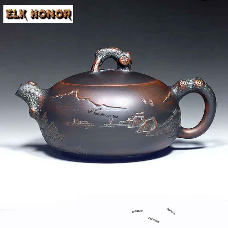 Teteras de Cerámica Nixing de 200ml, Famosas Teteras Talladas a Mano por Maestros, Hervidor de Arcilla de Mineral Crudo, Accesorios para el Set de Té Kung Fu Chino