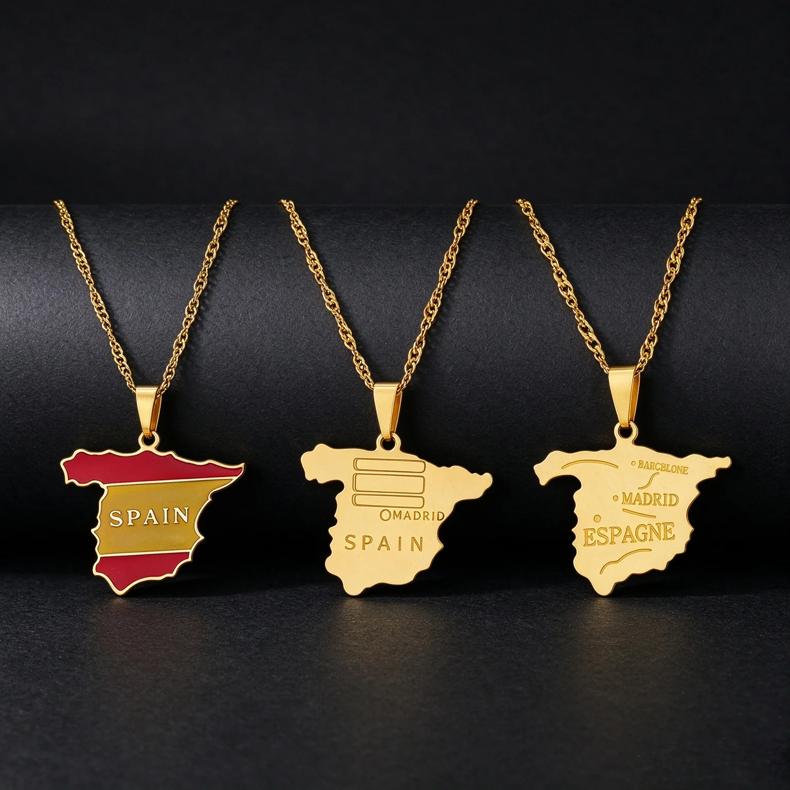 High-Quality Spain Map Pendant Necklace Unisex National Stainless Steel Patriotic Ethnic Style Festival Party Gift