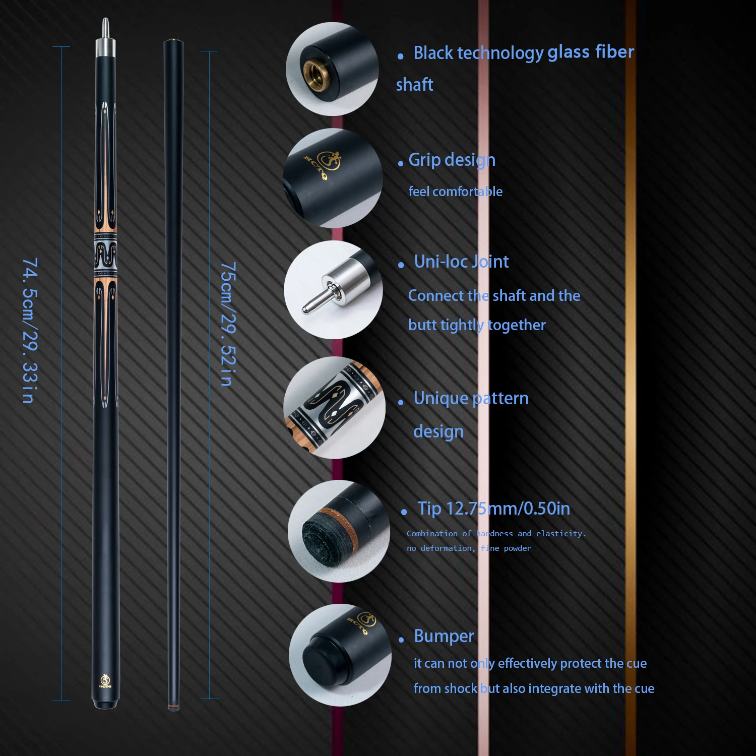 12.75mm Carbon Fiber Pool Cue Hyperspin Tech Shaft Quick Release for 9 Ball Carom Smooth Play Fathers Mothers Day Gift