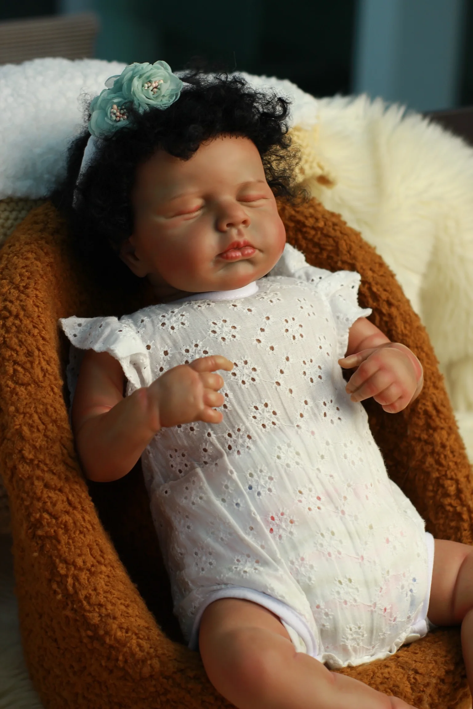 Saskia 19 Inch Handmade Bebe Reborn Doll Tanned or Black skin Loulou Reborn Doll Painted Newborn Lifelike Reborn Toys