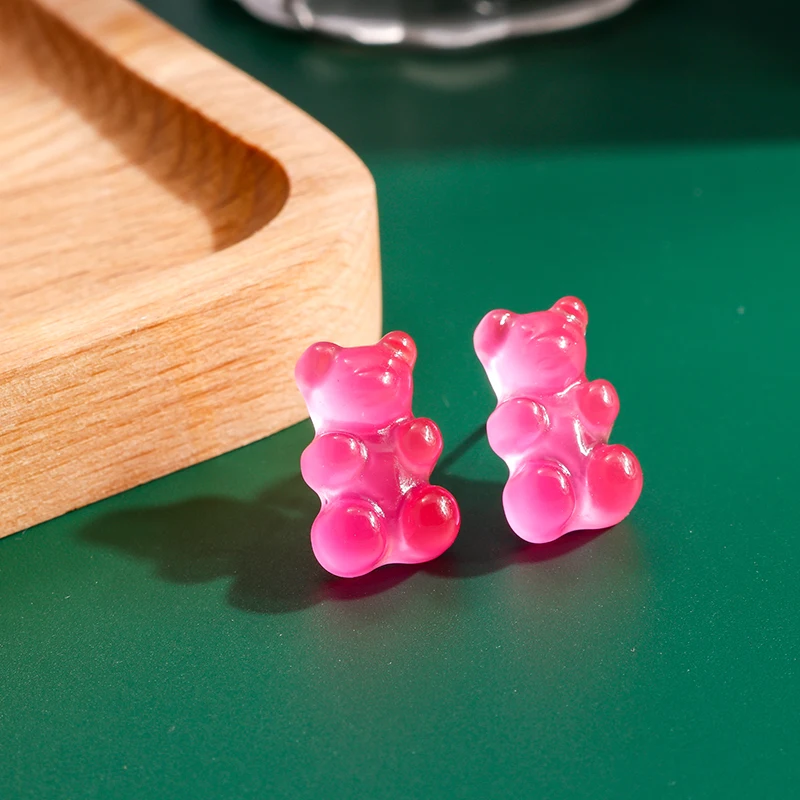 Leslie heiß verkaufen schöne bunte Harz Glitter Gummibärchen Ohrringe für Frauen Mini Bär Ohrring Bff Mädchen Kinder Geburtstags geschenke – Detail 11