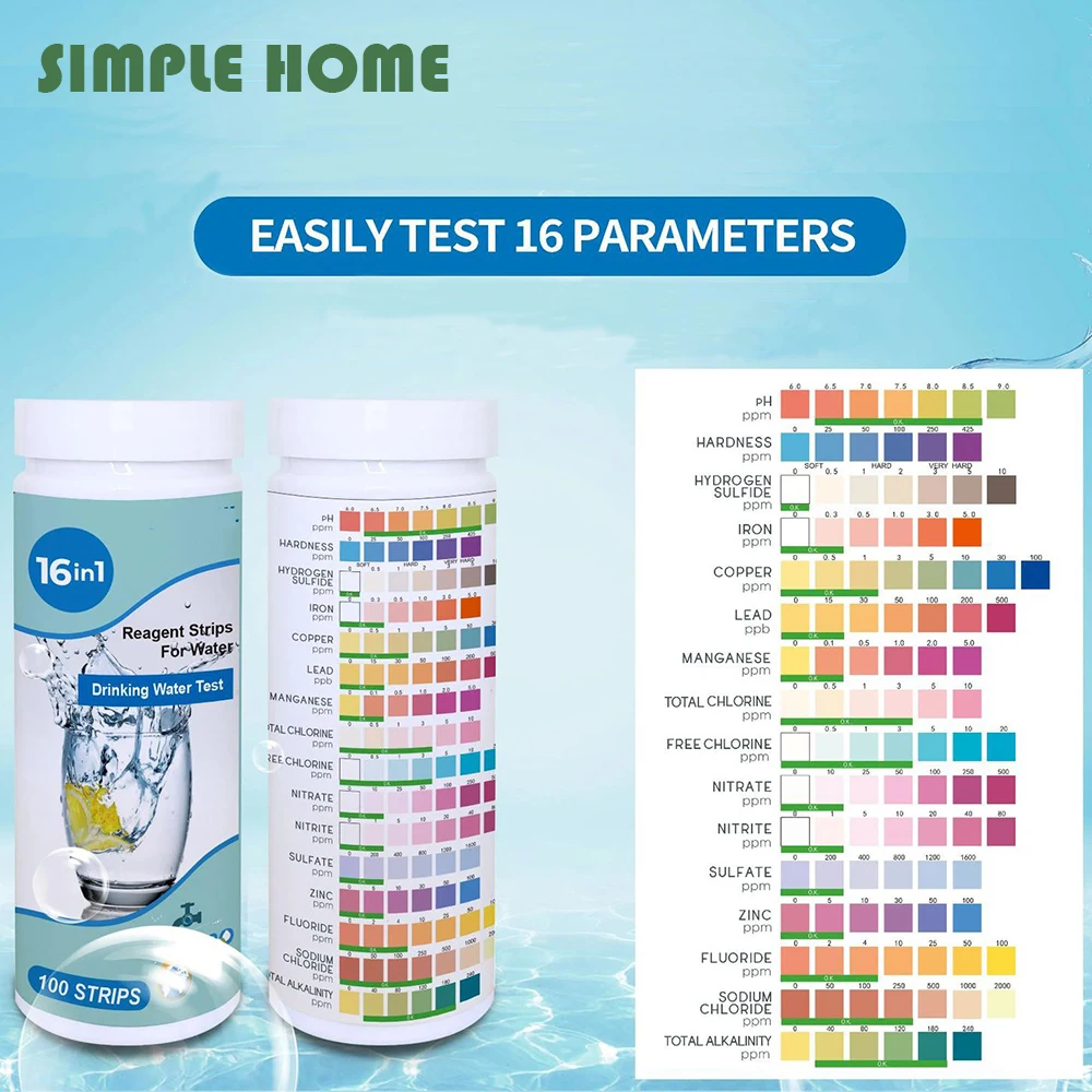 16 in 1/ 7 in 1 Water Quality Test Strips Paper Detect PH/Hardness/Heavy Metal Etc. For Dring/Aquarium/Swimming Water Etc.