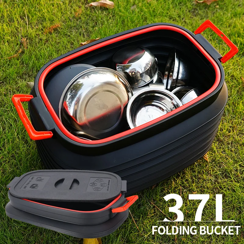 

18/37L Portable Telescopic Storage Bucket Vehicle Car Wash Foldable Plastic Trash Buckets with Lid Outdoor Travel Fishing Pails