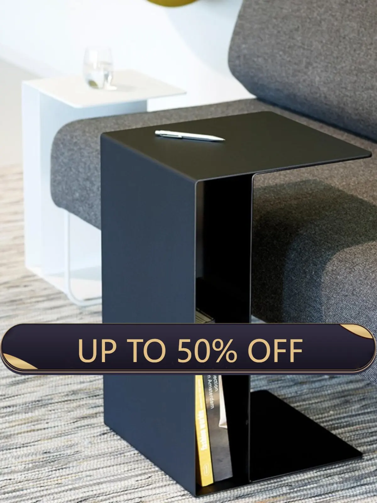 MOMO Nordic Simple Metal Side Table C-type Modern Small Living Room Small Coffee Table Industrial Style Black Iron Table Ins