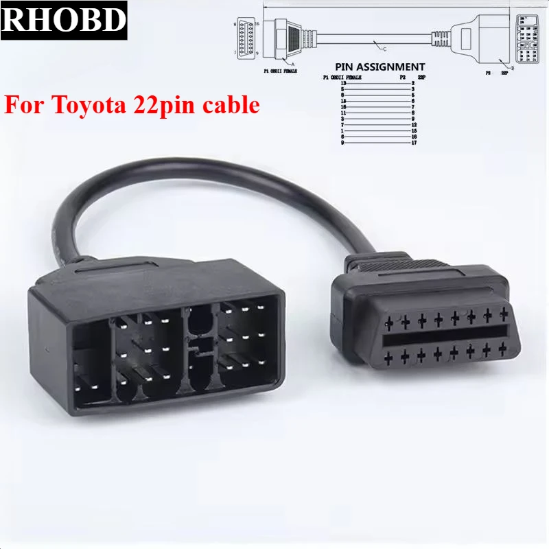 

Brand-new Suitable for Toyota 22-pin To 16-pin Diagnostic Adapter Cable for Toyota 22-pin To 16-pin OBD To OBD2 Connection Cable