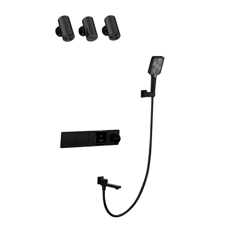Wall Mount Concealed Top LED Shower Head Digital Display Smart Shower System 3 Function Thermostatic Shower Complete Set