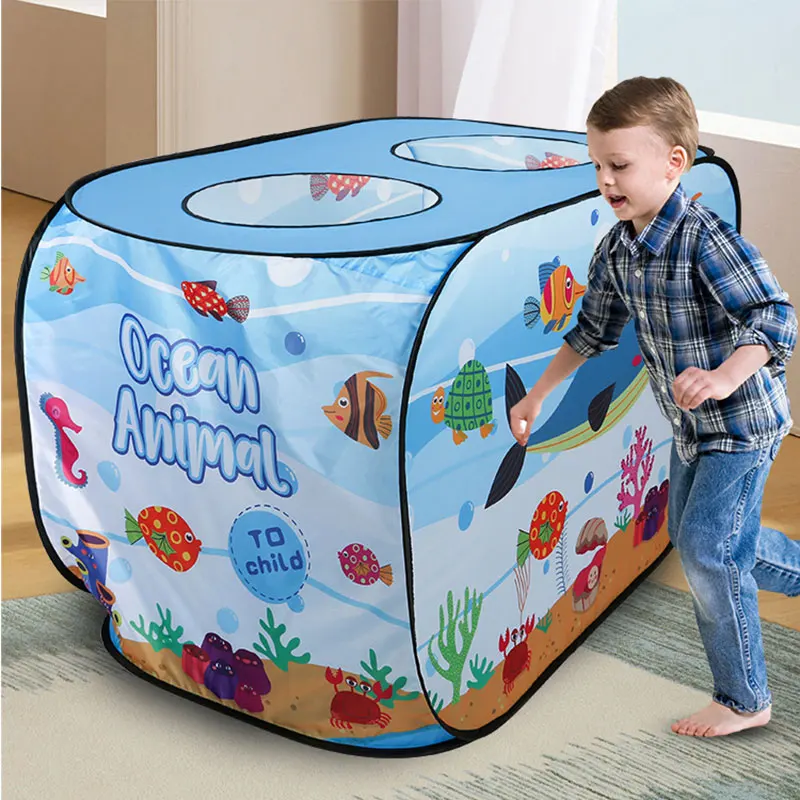 

Blue Ocean Animals Themed Game Play Tent House Toy for Kids Children Indoor Outdoor Foldable Pop-up 3 Opening 2-3 Person