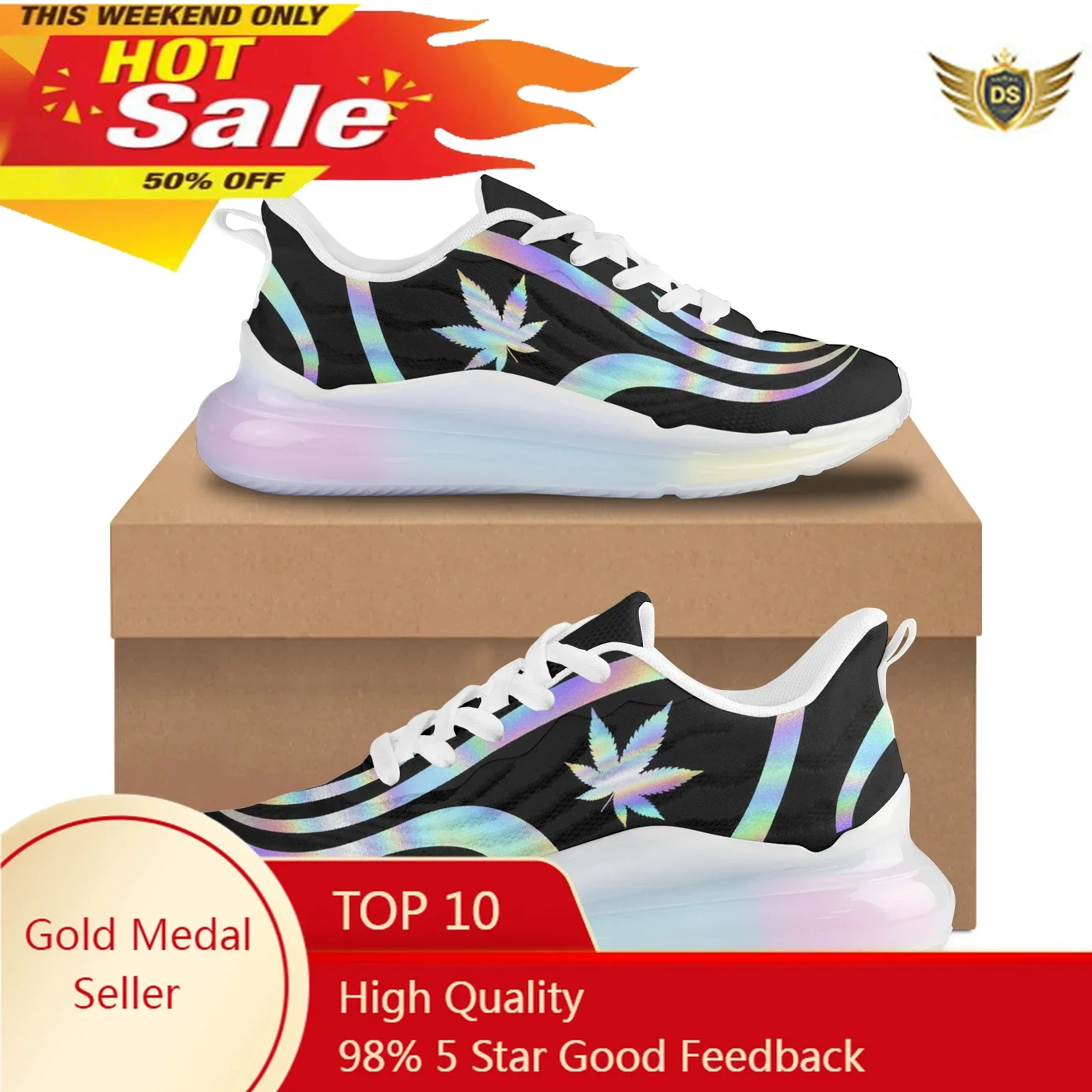 

Fashion Gradient Weed Leaves Printend Sneakers AF Cushion For Walk Shoes Tennis Brand Sneakers Men Casual Sneakers