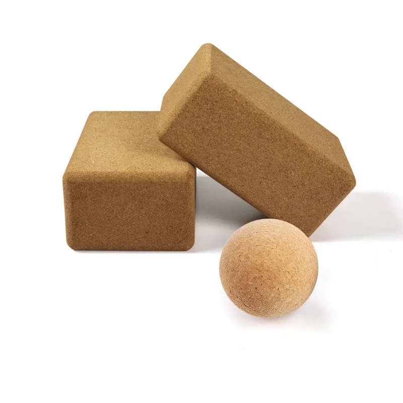 3 PCS Eco Friendly Embossed Logo Massage Ball and Cork Yoga Block Set