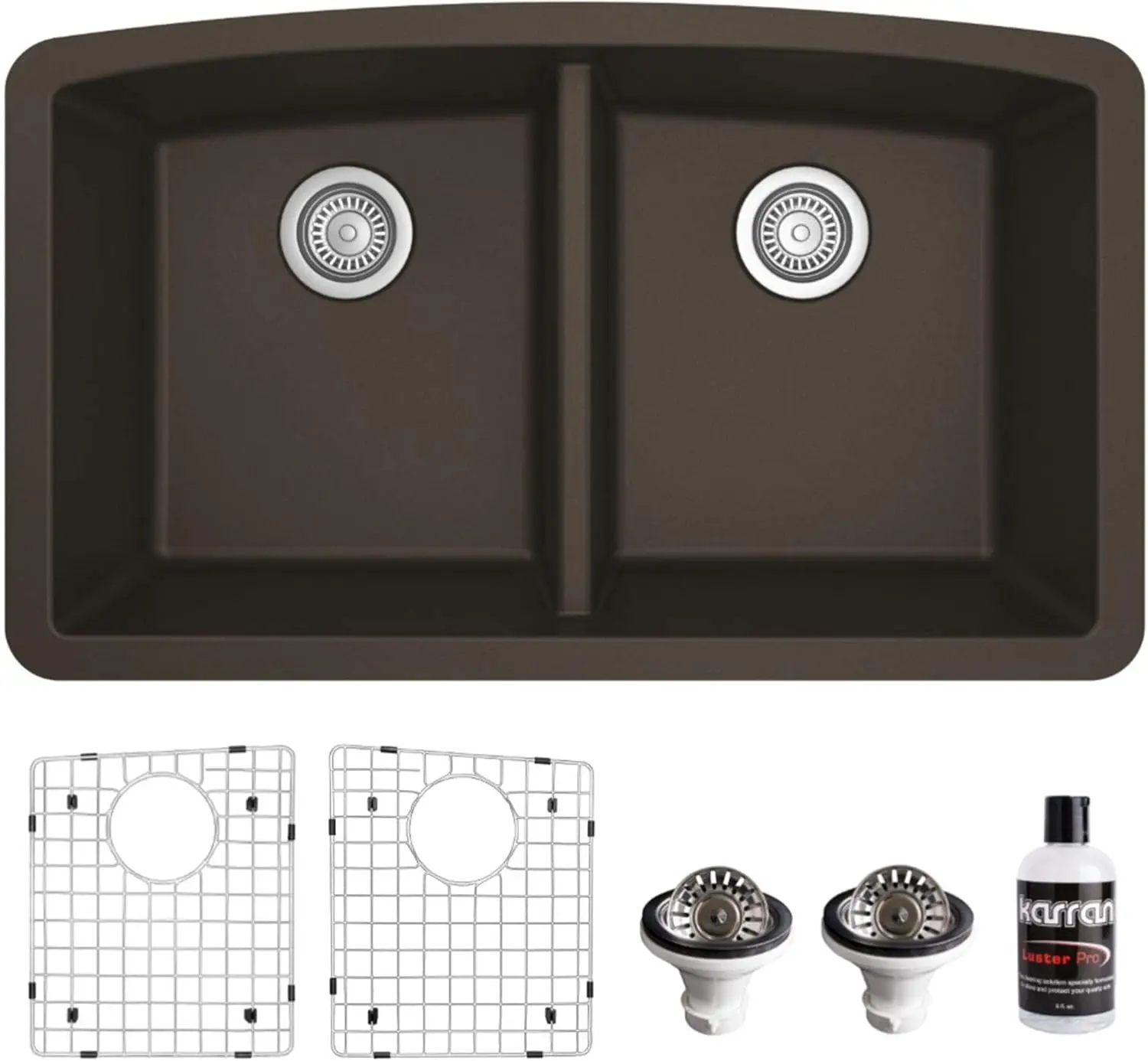 

Karran QU-710 Undermount Quartz Composite 32 in. 50/50 Double Bowl Kitchen Sink Kit in Brown