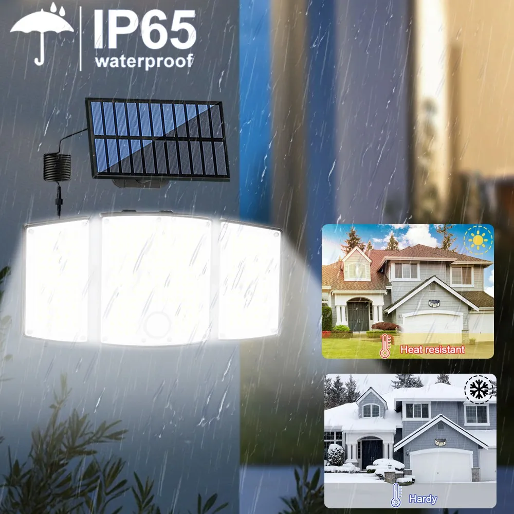 278LED Solar Flood Lights Outdoor Motion Sensor Security Lights 3 Heads Solar Outdoor Lights Waterproof for Patio Yard Garage