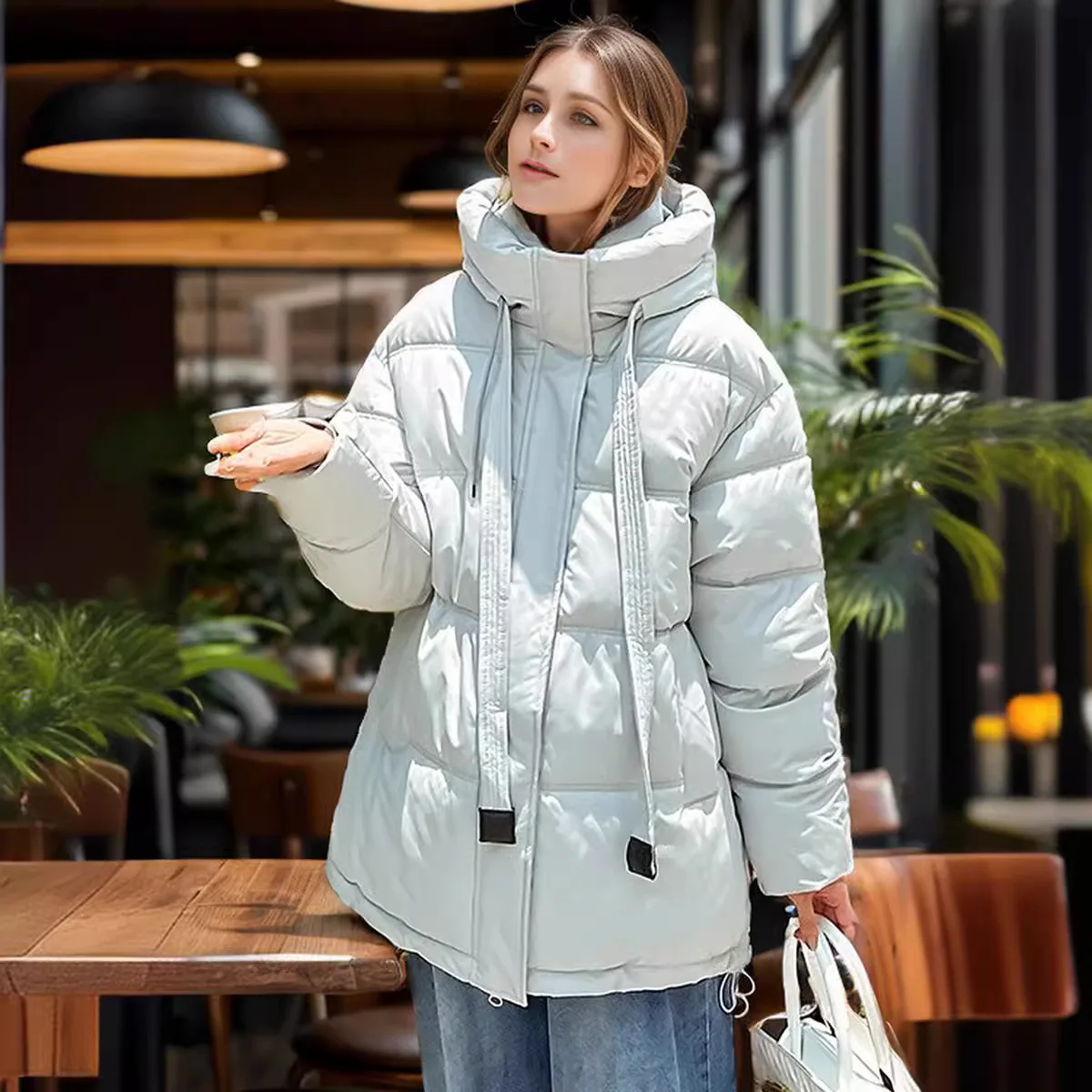 Women Winter Cotton Coat 2024 Solid Color Female Hooded High Collar Warm Cotton Jacket Women\'s Oversize Coats Warm Outerwear