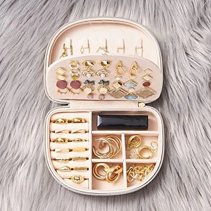 1 PCS Travel Jewelry Box,Travel Jewelry Case,Seashell-Shaped Jewelry Box Apricot PU For Women, Jewelry Storage Box